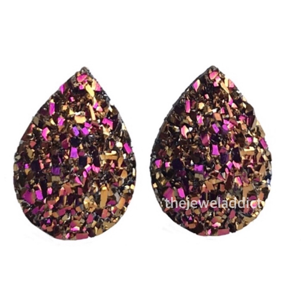 3 for 15🎀 magenta Copper Faux Druzy teardrop Stud - Picture 1 of 6